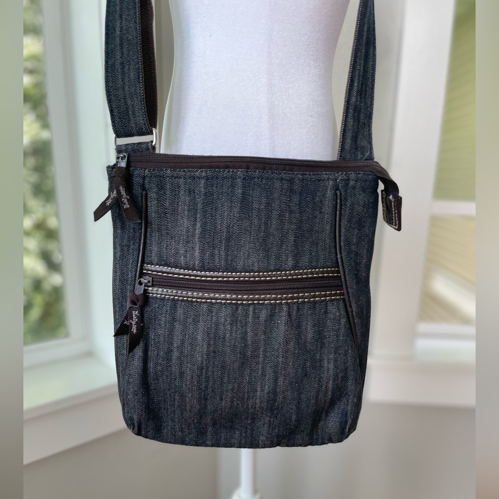 Thirty-One Black Denim Adjustable Crossbody Tote Bag Purse - Picture 2 of 10